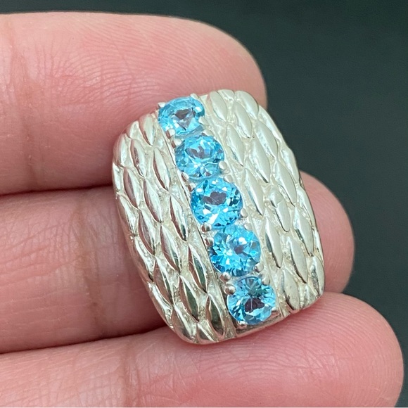 Vintage Sterling Silver 925 Signed Blue Topaz Slider Pendant 4.7g - Picture 4 of 13